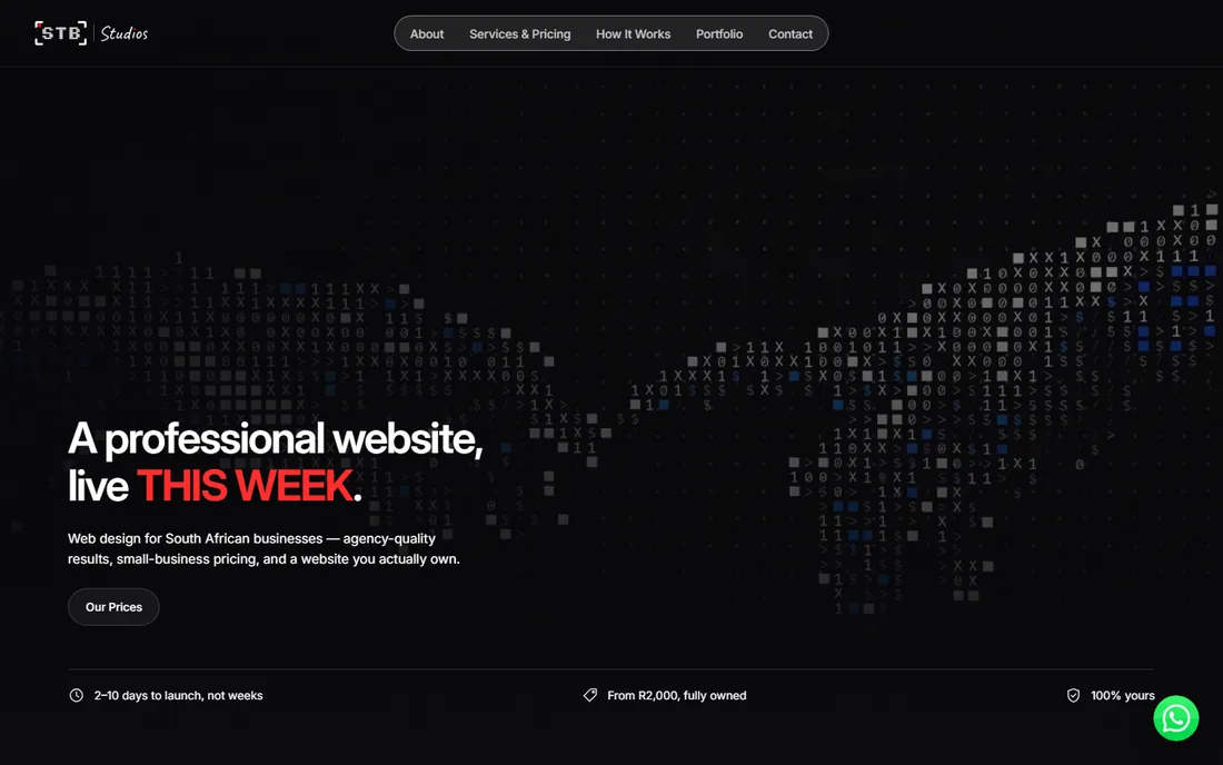 The STB Studios web design homepage